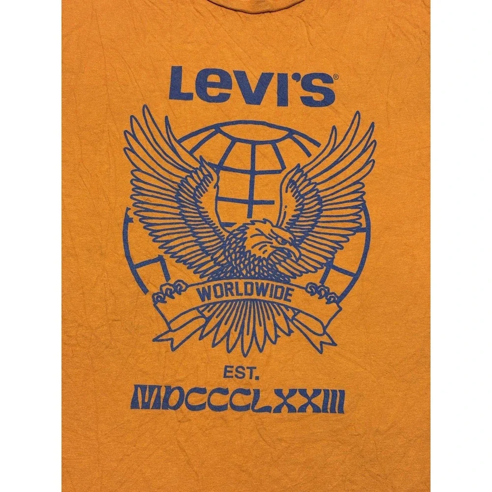 Levis Mens Graphic T-shirt Size M Orange Cotton Worldwide Eagle Tee 22491-1111